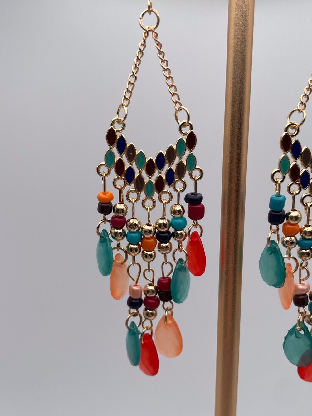 Multicolored Water Drop Beaded Dangling Earrings - Picture 5 of 13